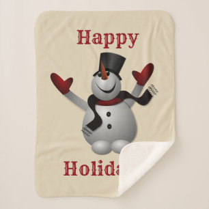 Happy Holidays Snowman Sherpa Blanket