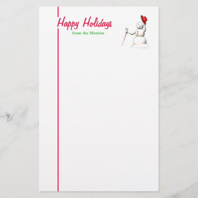 Happy Holidays Snowman Stationery (Front)