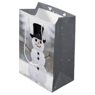 Happy Holidays Snowman Wearing a Top Hat Medium Gift Bag