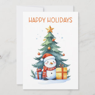 Happy Holidays Snowman with Christmas Tree Holiday Card