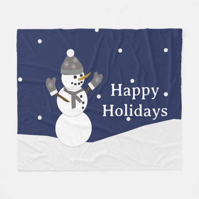 Happy Holidays Snowman with mittens Fleece Blanket (Front (Horizontal))