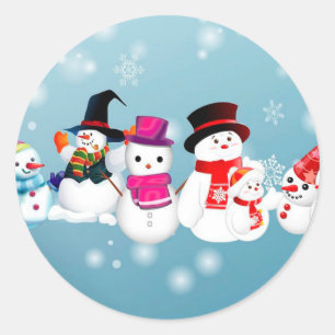 Happy Holidays Snowmen Classic Round Sticker
