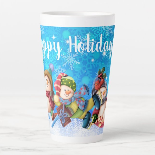 Happy Holidays Snowmen Latte Mug (Front)