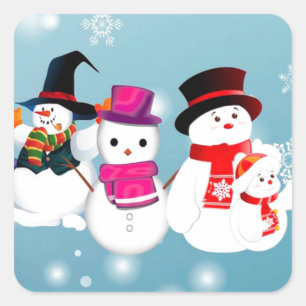 Happy Holidays Snowmen Square Sticker