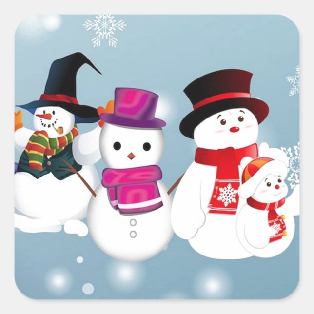 Happy Holidays Snowmen Square Sticker (Front)