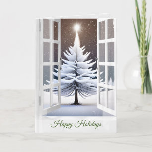 Happy Holidays Snowy Pine In Window Card