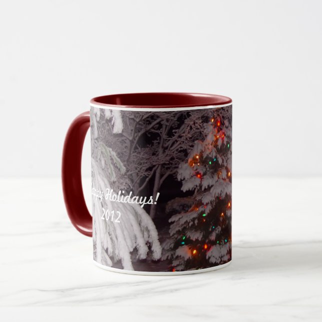 Happy Holidays Snowy Tree Lights Mug (Front Left)