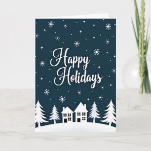 Happy Holidays Snowy Village Card