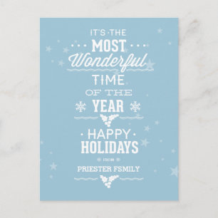 Happy Holidays Soft Blue And White Text Design Holiday Postcard
