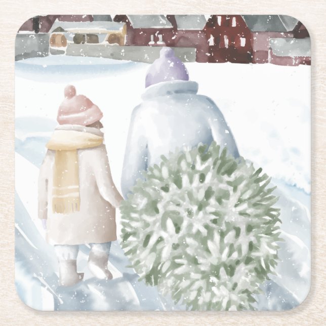 Happy Holidays Square Paper Coaster (Front)