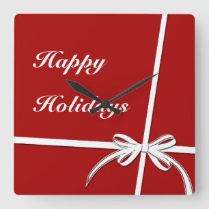 Happy Holidays Square Wall Clock