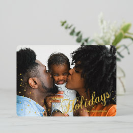 Happy Holidays Starry Sparkle Photo 5 x 7 Foil Holiday Card