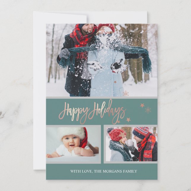 Happy Holidays Stars Merry Christmas Photo Collage Announcement (Front)