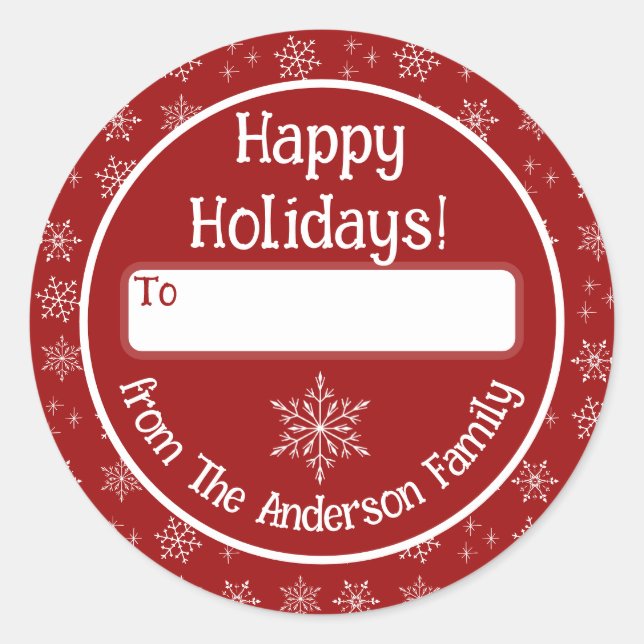 Happy Holidays Sticker rouge avec Snowflakes (Devant)