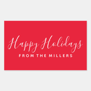 Happy Holidays Sticker Script Red Personalized