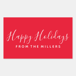 Happy Holidays Sticker Script Red Personalized