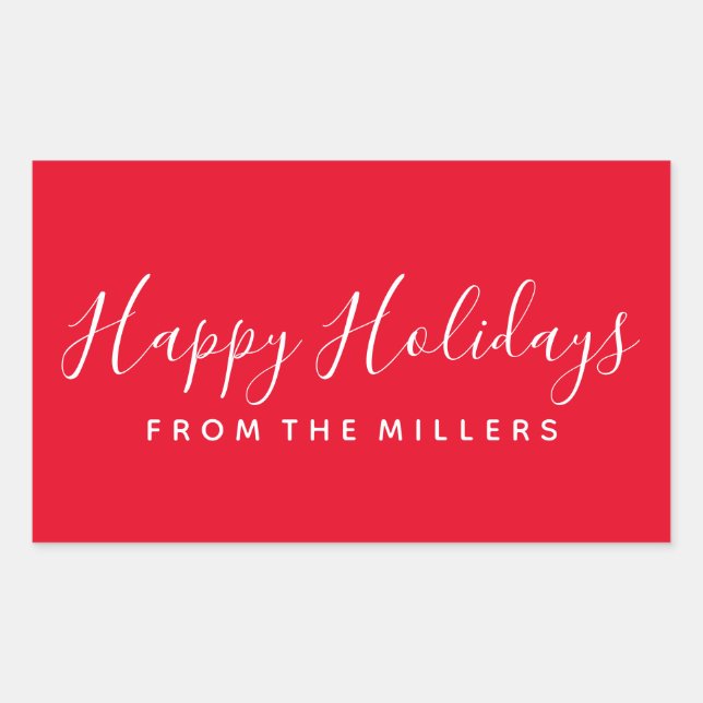 Happy Holidays Sticker Script Red Personalized (Front)