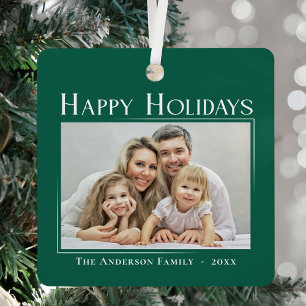 Happy Holidays Stylish Elegant Family Photo Chic Metal Ornament