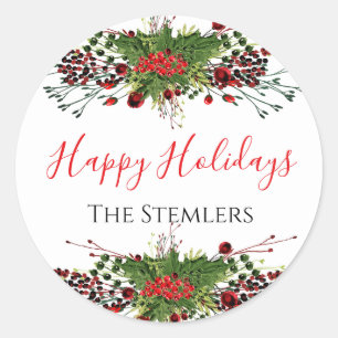 Happy Holidays Stylish Floral Wreath Stickers 