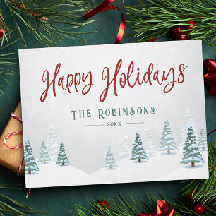 Happy Holidays Stylish Rustic Country Winter Trees Holiday Postcard