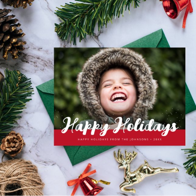 happy holidays stylish script photo greeting card (Creator Uploaded)