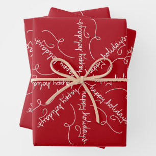 Happy Holidays Stylized Snowflake on Red Wrapping Paper Sheet