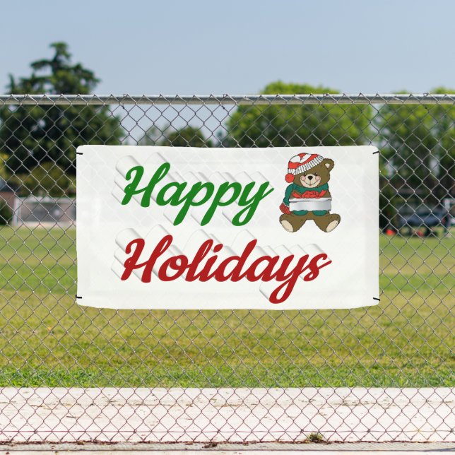 Happy Holidays Teddy Bear Christmas script Banner (Insitu)