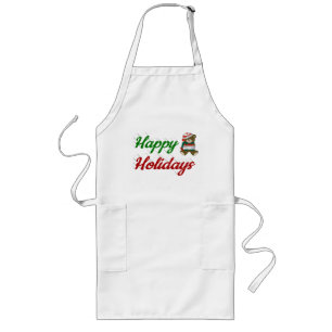 Happy Holidays Teddy Bear Christmas script Long Apron