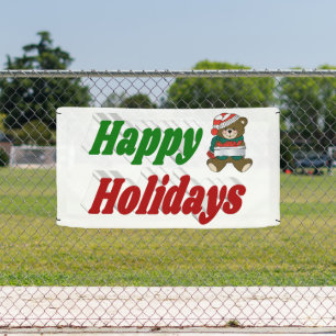 Happy Holidays Teddy Bear Christmas typography Banner