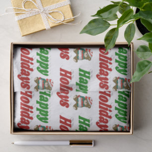 Happy Holidays Teddy Bear Christmas typography Tissue Paper