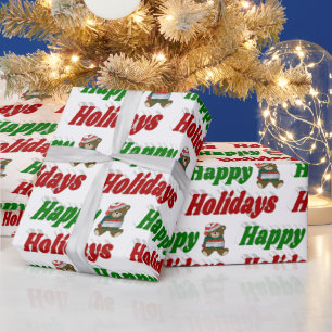 Happy Holidays Teddy Bear Christmas typography  Wrapping Paper