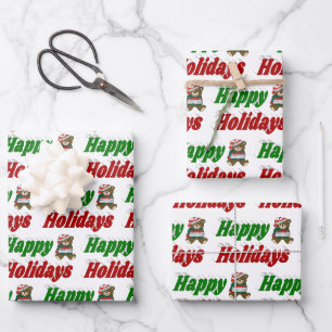 Happy Holidays Teddy Bear Christmas typography Wrapping Paper Sheet