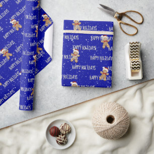 HAPPY HOLIDAYS Text With Gingerbread Men Wrapping Paper