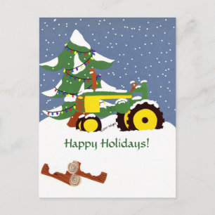 Happy Holidays! Tractor Postcard