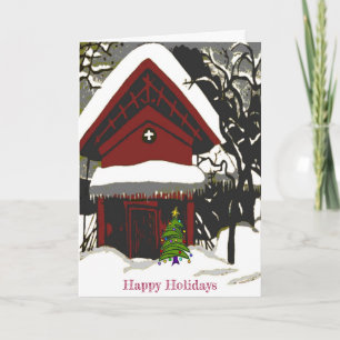 Happy Holidays Treed Cabin Holiday Card