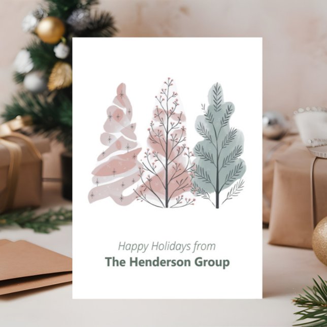 Happy Holidays Trees Business Company QR Code Postcard (Creator Uploaded)