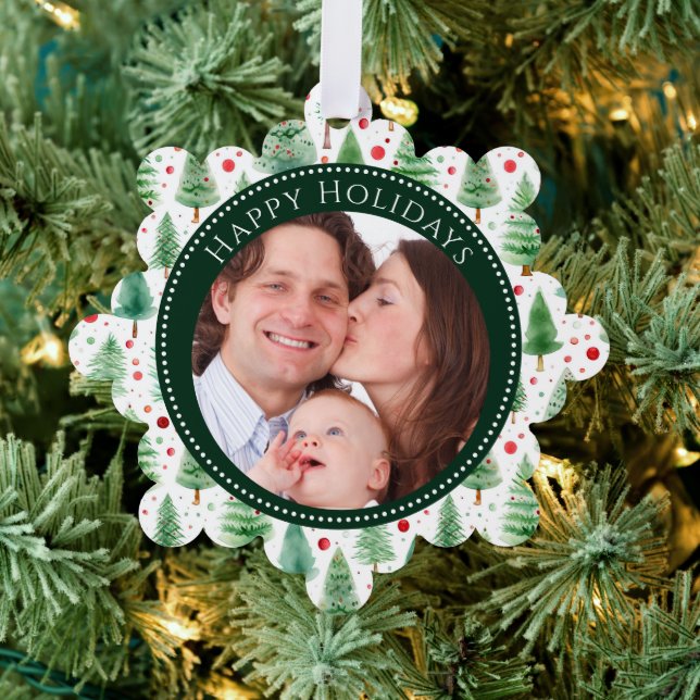 Happy Holidays Trees Family Photo  Ornament Card (Insitu (Tree))
