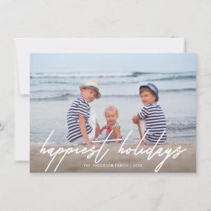 Happy Holidays Trendy Handwritten Script Photo Holiday Card