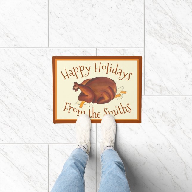 Happy Holidays Turkey Thanksgiving Christmas Doormat (Indoor)