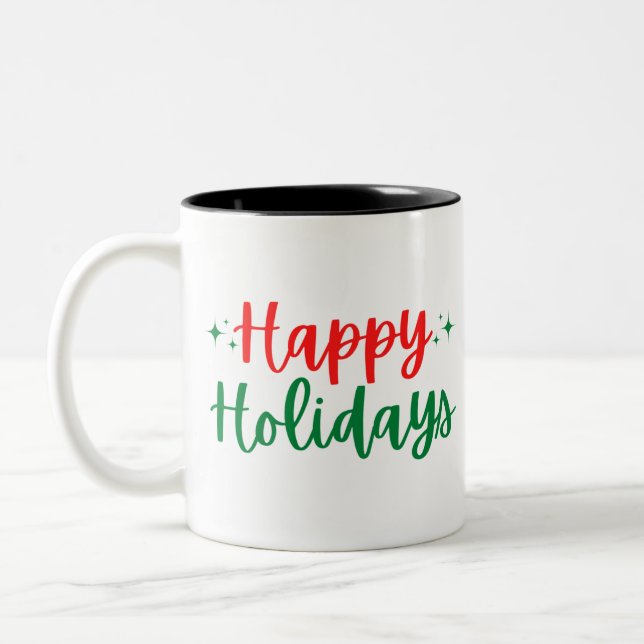 Happy Holidays Two-Tone Coffee Mug (Left)