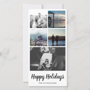 Happy Holidays Typography Five Photo Collage Holiday Card