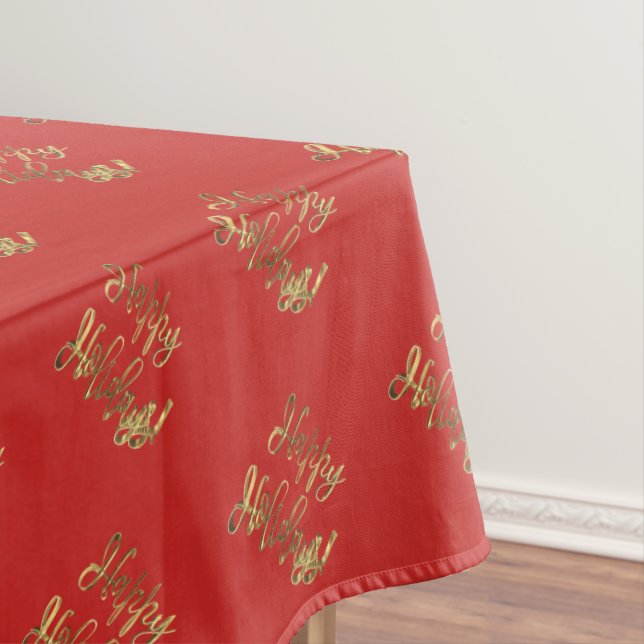 Happy Holidays Typography Pattern Elegant Red Gold Tablecloth (In Situ)