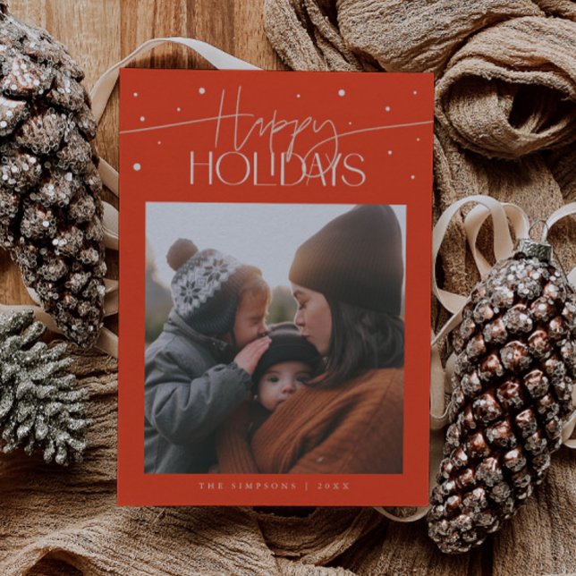 Happy Holidays Typography Red Photo Holiday Card (Creator Uploaded)