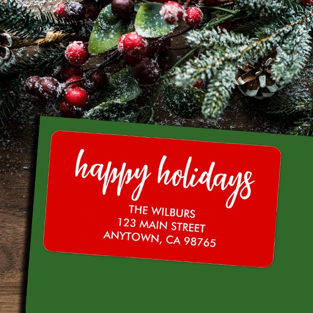 Happy Holidays Typography Red Return Address Label (Creator Uploaded)