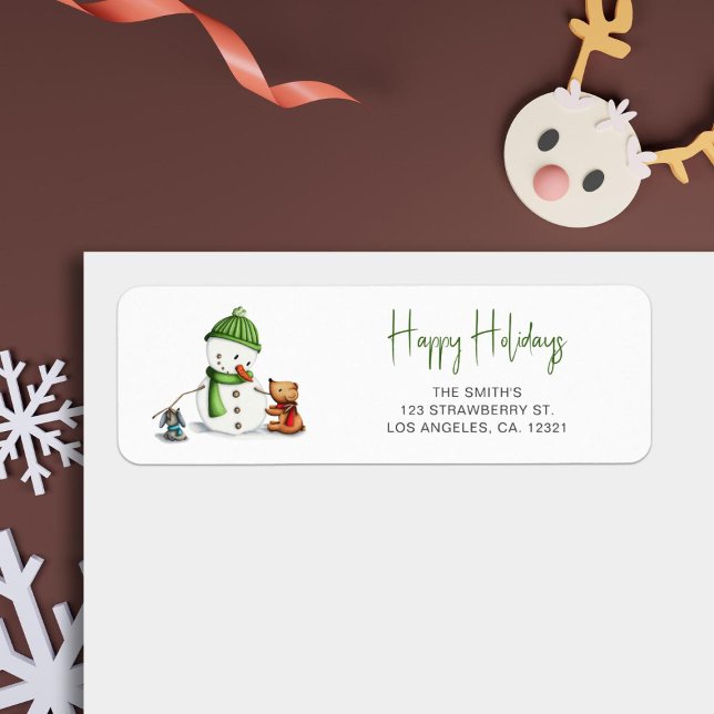 Happy Holidays Typography Snowman Return Address (Creator Uploaded)