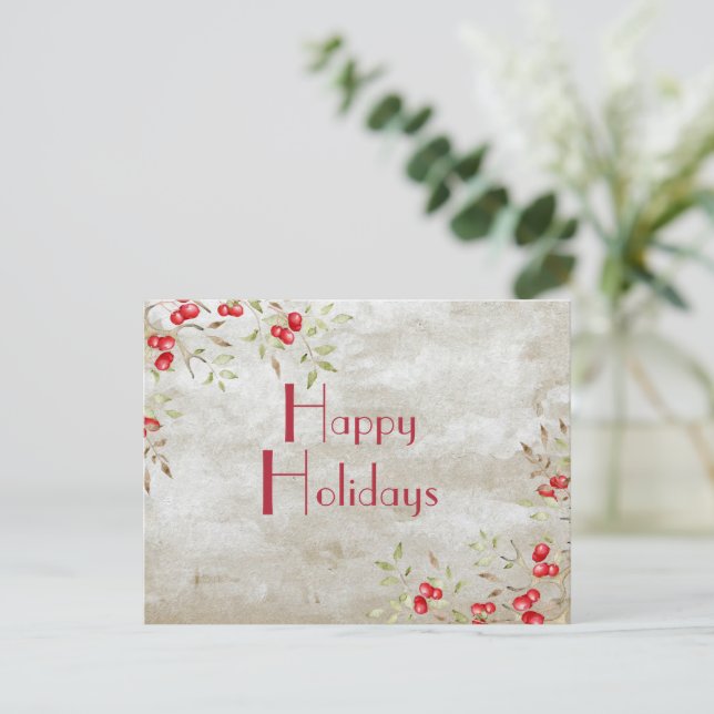 “Happy Holidays” Typography Watercolor Postcard (Standing Front)