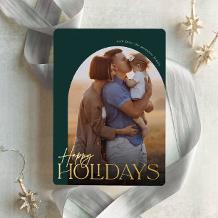 Happy Holidays Vertical Photo Arch Foil Holiday Card