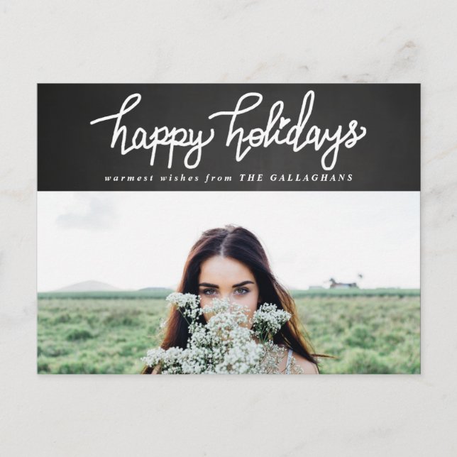 Happy Holidays Vintage Chalkboard Script Photo Holiday Postcard (Front)