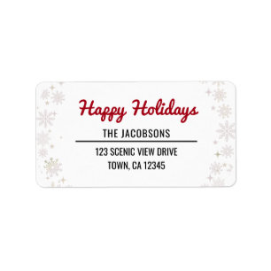 Happy Holidays Vintage Chic Typography Snowflakes Label