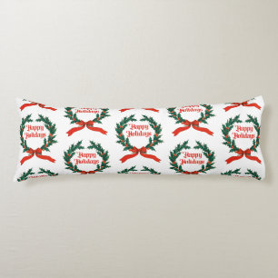 Happy Holidays Vintage Holly Christmas Wreath Body Pillow